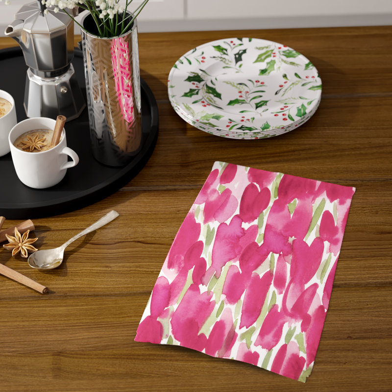 Floral Tea Towel Kitchen Towel, Red