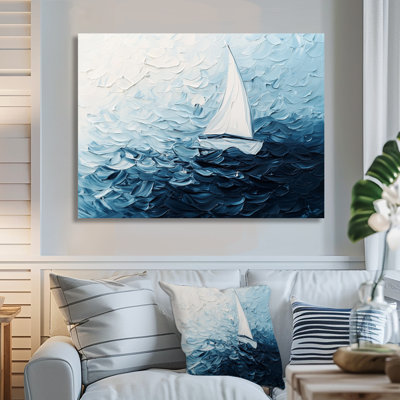 Abstrait, voilier blanc et bleu, impression d'art moderne sur toile