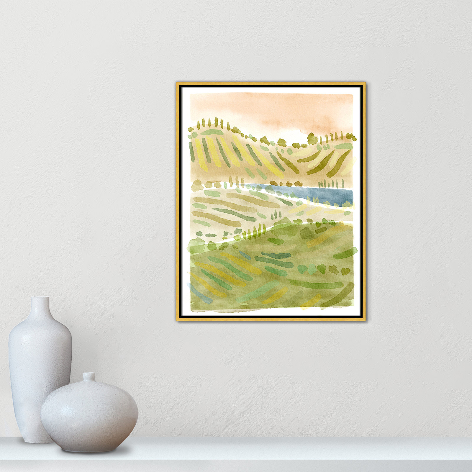 Tuscan Countryside Print by Leah Straatsma, No Mat, 29.5" H x 23.5" W x 2" D, Gold Floater Framed Canvas
