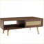 Table basse en noyer PE avec rangement à porte coulissante, pieds en bois massif et amp; Surface facile à nettoyer pour le salon-1523867353