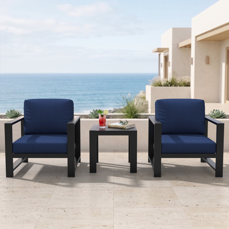 Ensemble de sièges 2 personnes avec coussins Sunbrella® Dulcie, Toile bleu marine Sunbrella®