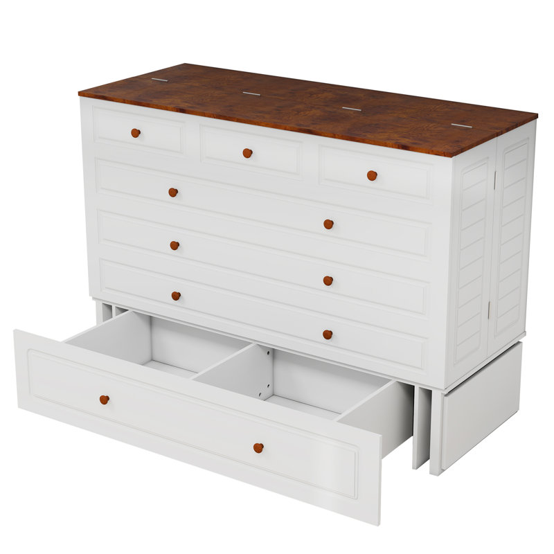 Grand lit escamotable avec tiroirs, blanc