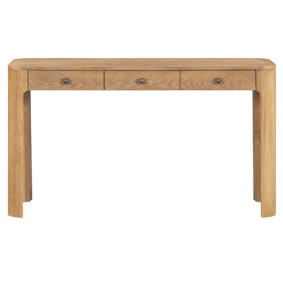 Rustic Console Table With Curved Corners For Safety, Entryway Table With 3 Concealed Drawers, Sturdy Sofa Table With Thick Legs For Hallway & Living Room