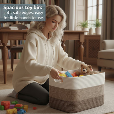 Très grand panier en corde de coton de 22 po avec poignées pour le rangement de la lessive, des couvertures, des oreillers et des jouets - Paniers pour l'organisation
