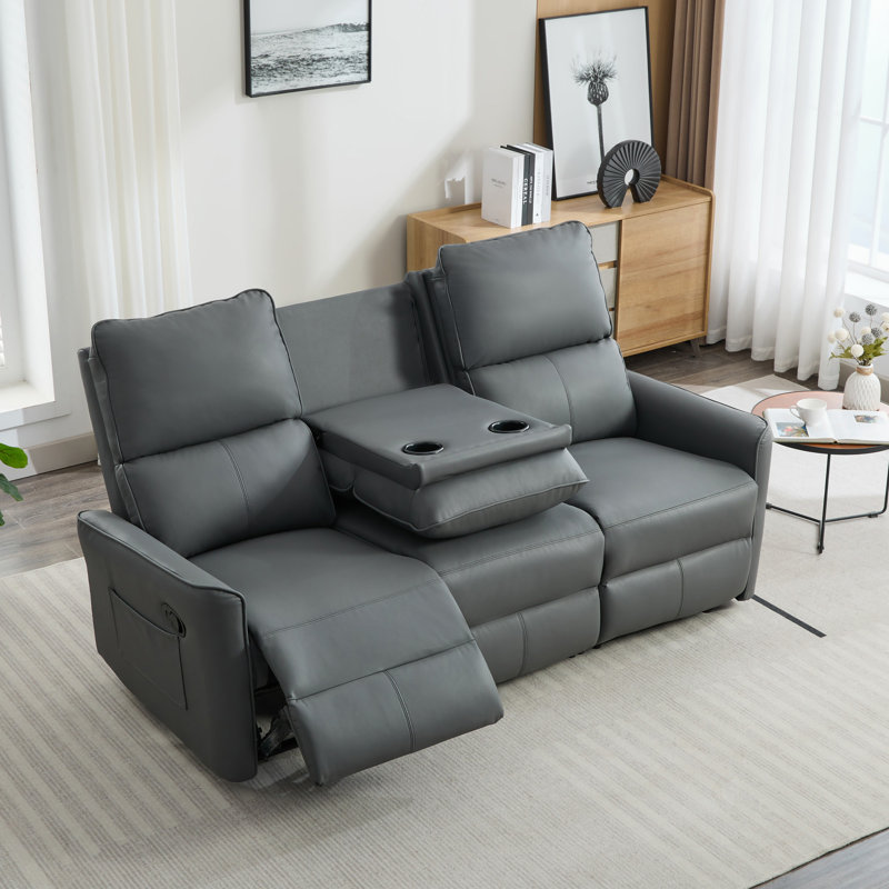 Aburio 3 Seater Faux Leather Reclining Sofa, Grey