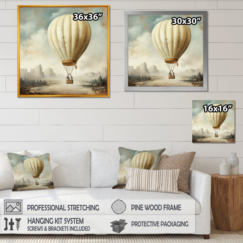 Art contemporain en montgolfière, 16" H x 16" W x 1" D, Toile tendue