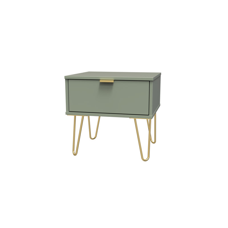 Solvay 45cm W Manufactured Wood Bedside Table, Green/Gold