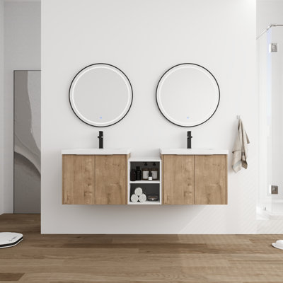 Meuble-lavabo double avec comptoir en résine
