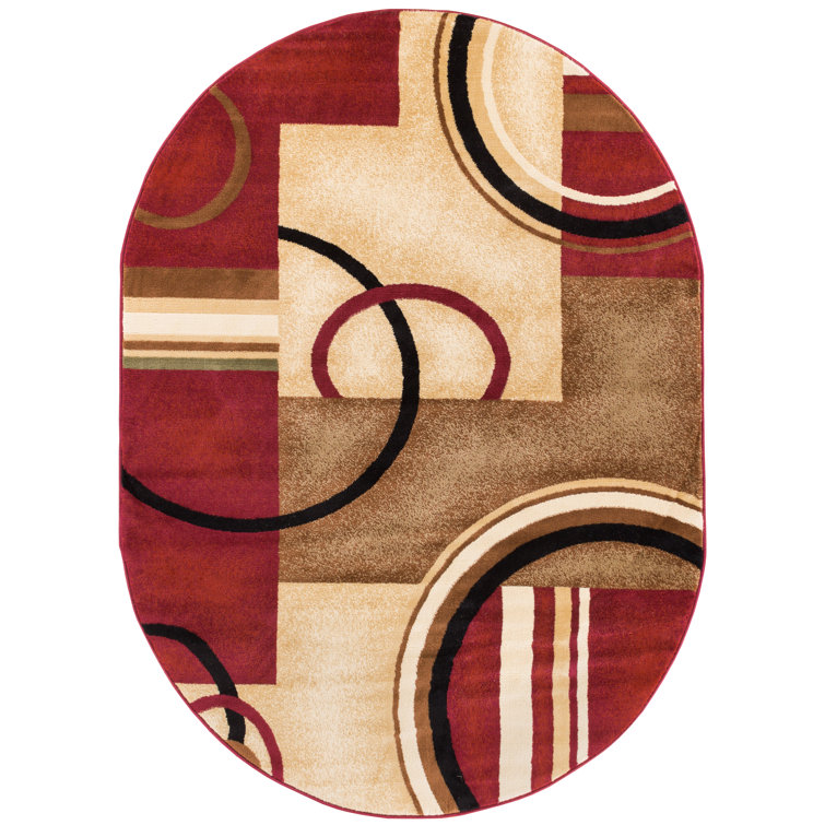 Tamia Power Loom Red/Brown/Ivory Modern Geometric Rug