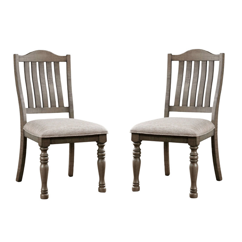 Chaises de salle à manger 2 pièces, bois massif gris antique avec siège en tissu et pieds tournés, chaises de style transitionnel moderne de style Mid-Century, style contemporain
