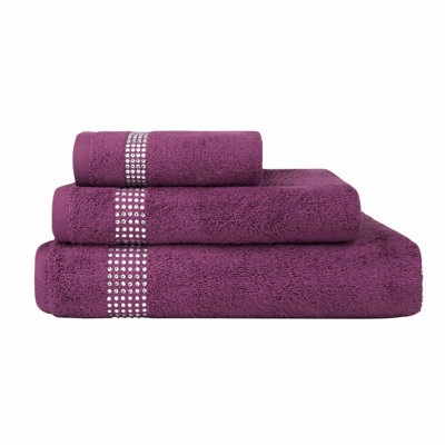 Sparkles Home | 3 Piece Cotton Towel Set | Rhinestone Stripe | Elegant Bathroom Decor