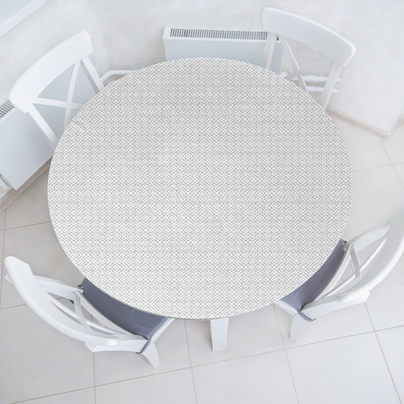 Ebern Designs Contemporary Fitted Round Tablecloth Pale Taupe White, 51.97" Round