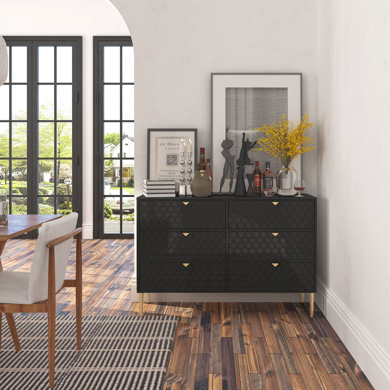 Commode 6 tiroirs l 47,8 po Lucresia, Noir