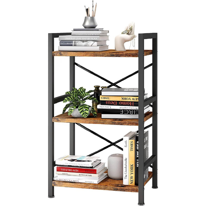Petit organisateur de rangement de bibliothèque en métal pour salon, chambre à coucher ou bureau à domicile, brun rustique