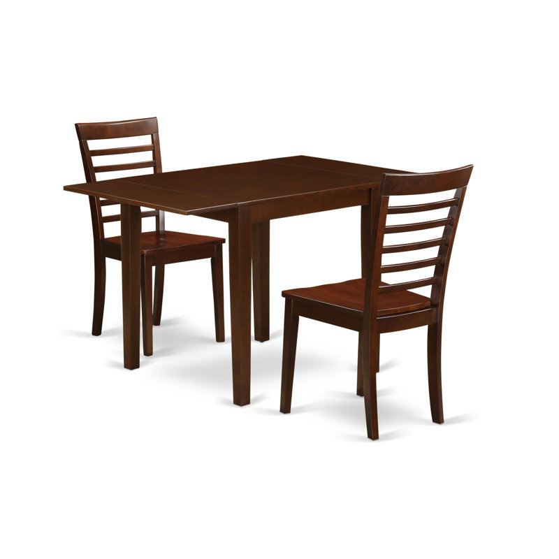 Mahogany Finish Solid Wood Dining Table Set with 2 Chairs