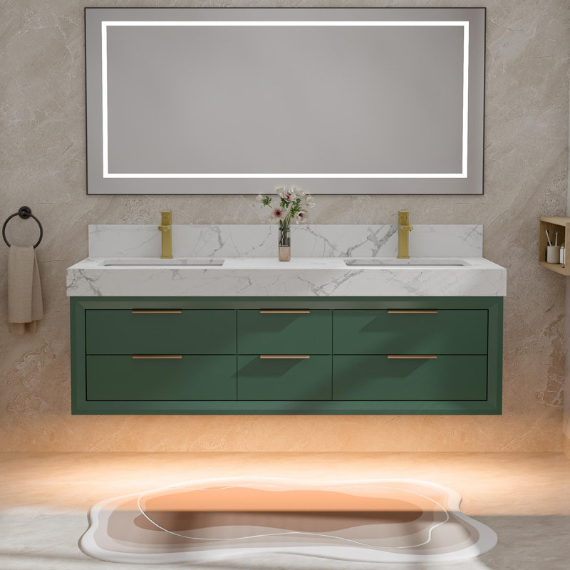 Armoire murale 60 po, Vert, 60", Or rose