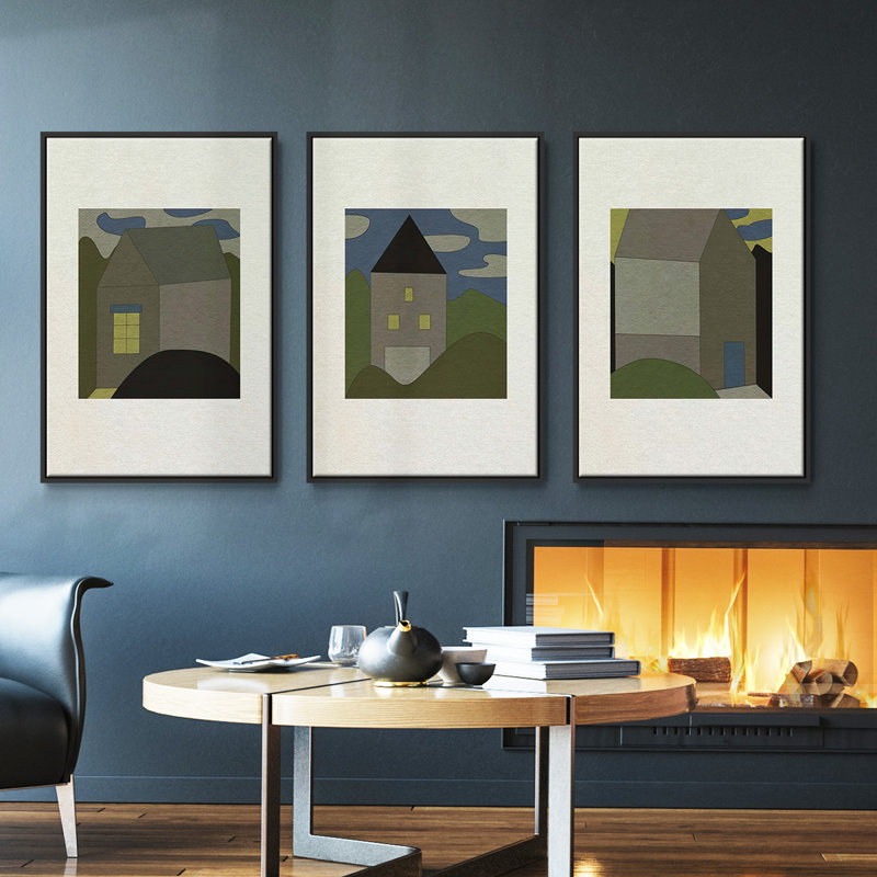 Mountain House I - Ensemble de 3 reproductions sur toile, Noir, H 36 po x l 72 po