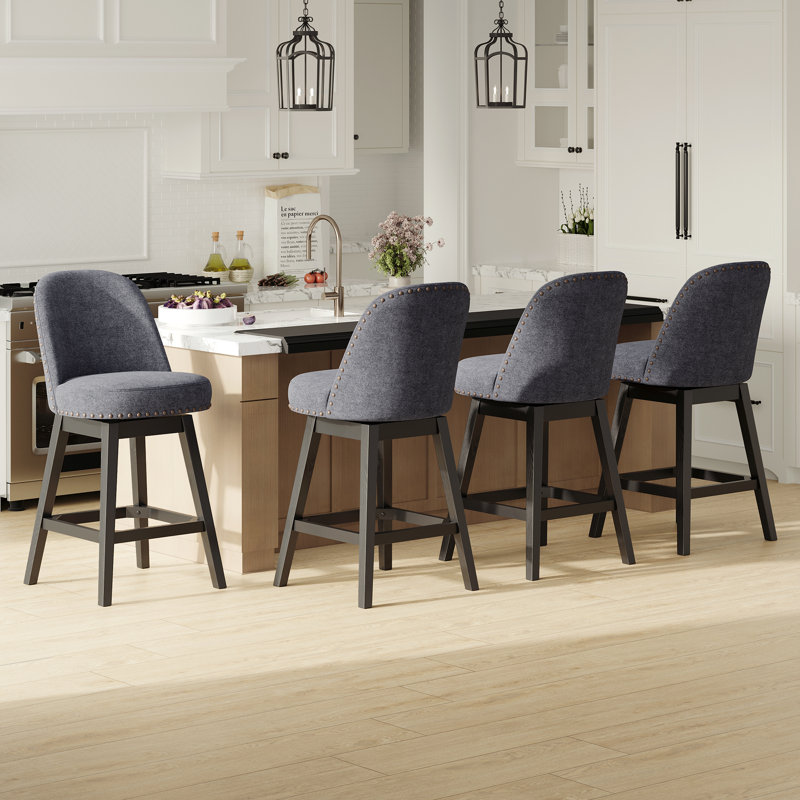 Tabouret de bar pivotant vintage avec pieds en bois massif, Gris foncé