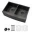Évier de cuisine à double cuve 50/50 en acier inoxydable noir 33 po x l 33 po Farmhouse