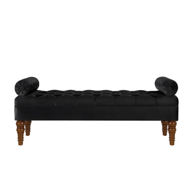 Upholstered Bedroom Bench In Black - Velvet Seat Wood Construction