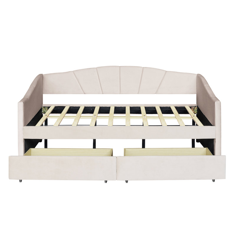 Lit de jour beige avec deux tiroirs et une construction en bois - Ajoutez de la valeur à votre maison