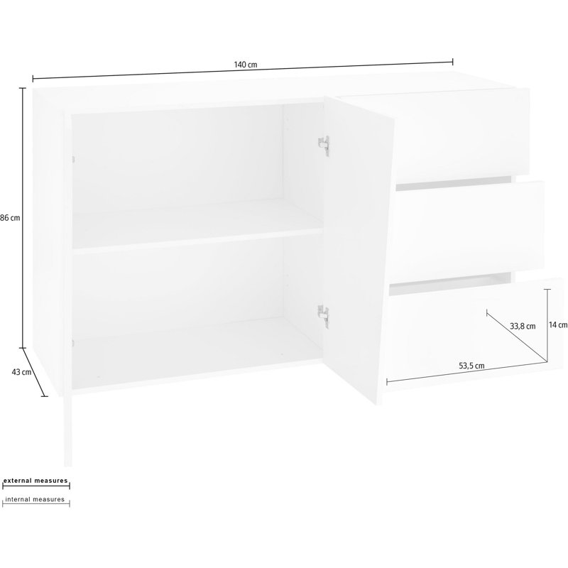 Taki 355.6cm Sideboard, White