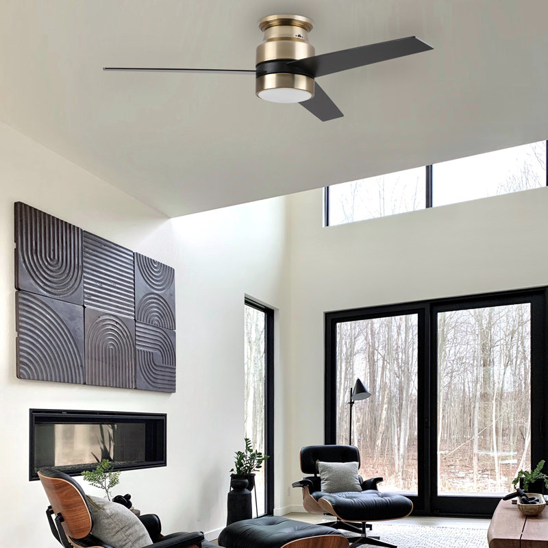 52"  3 - Blade LED Smart DC Ceiling Fan with Wall Control and Light Kit Included, Gold/Black
