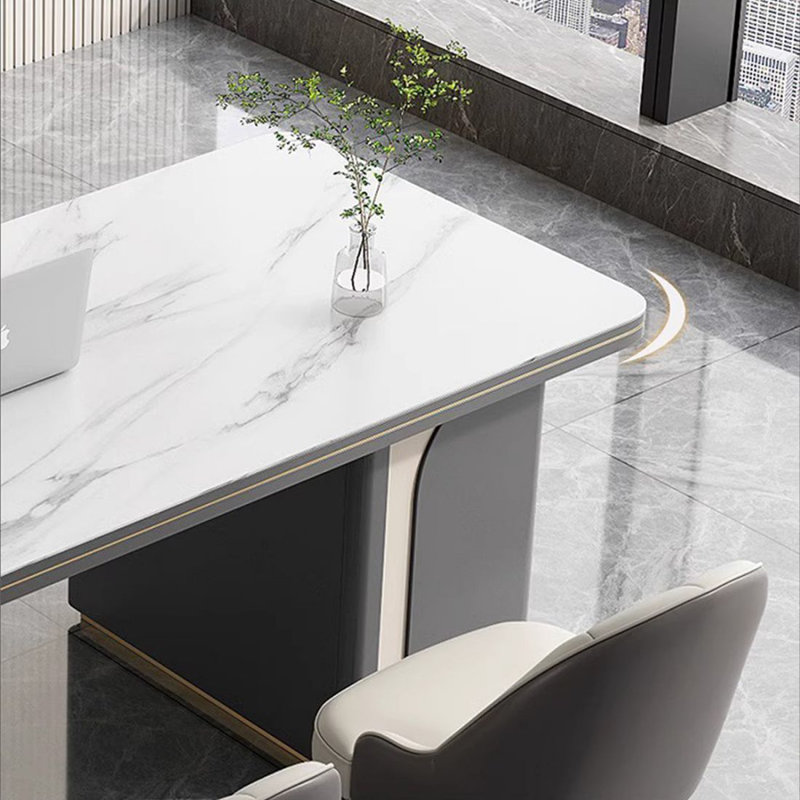 White Rectangle Stone Desks, Left Hand Return