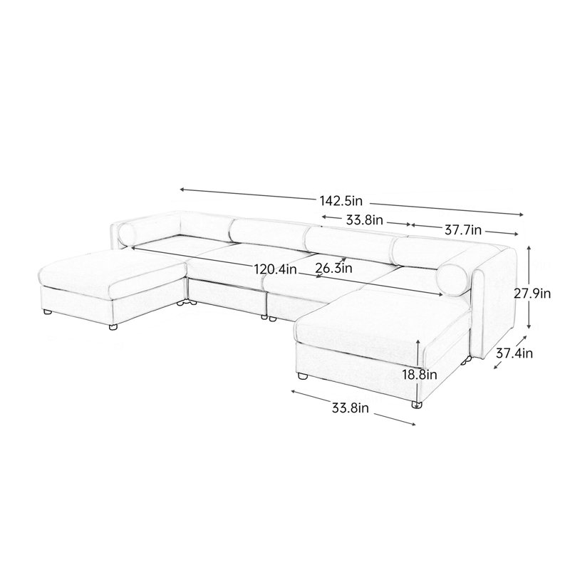 Modular Sectional Sofa With Storage, Extra Large U Shaped Sectional Couch For Living Room, Convertible Modular Sofa Couch With Storage Ottoman, Deep Seat, Cylindrical Backrest And Armrests