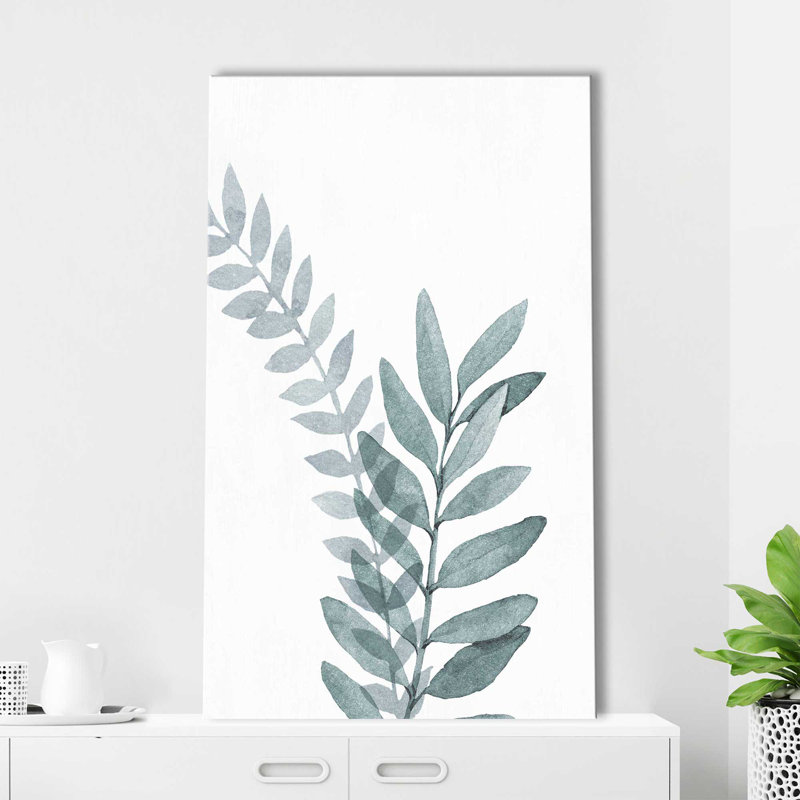 Bleu botanique délavé II - Peinture, L 28 po x H 48 po, Toile tendue