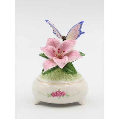 Porcelain Butterfly Musical Figurine 5"H