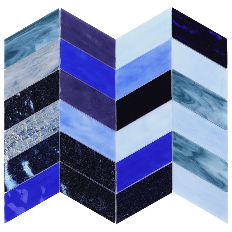 Elizabeth Sutton Meta Glossy Glass Chevron Mosaic Tile, Bayou