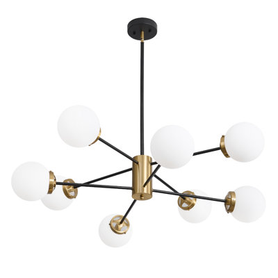 Asumi 8 - Light Modern Sputnik Linear Chandelier With Milky White Glass Shade