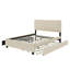 Grand lit plateforme tapissier en velours avec 2 tiroirs de rangement et gigogne simple TG - beige-1848471773