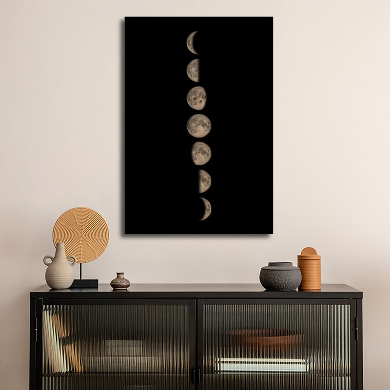 Reproduction d'art mural en bois - phases de lune minimalistes - noir par GetYourNerdOn, H 26 po x l 18 po