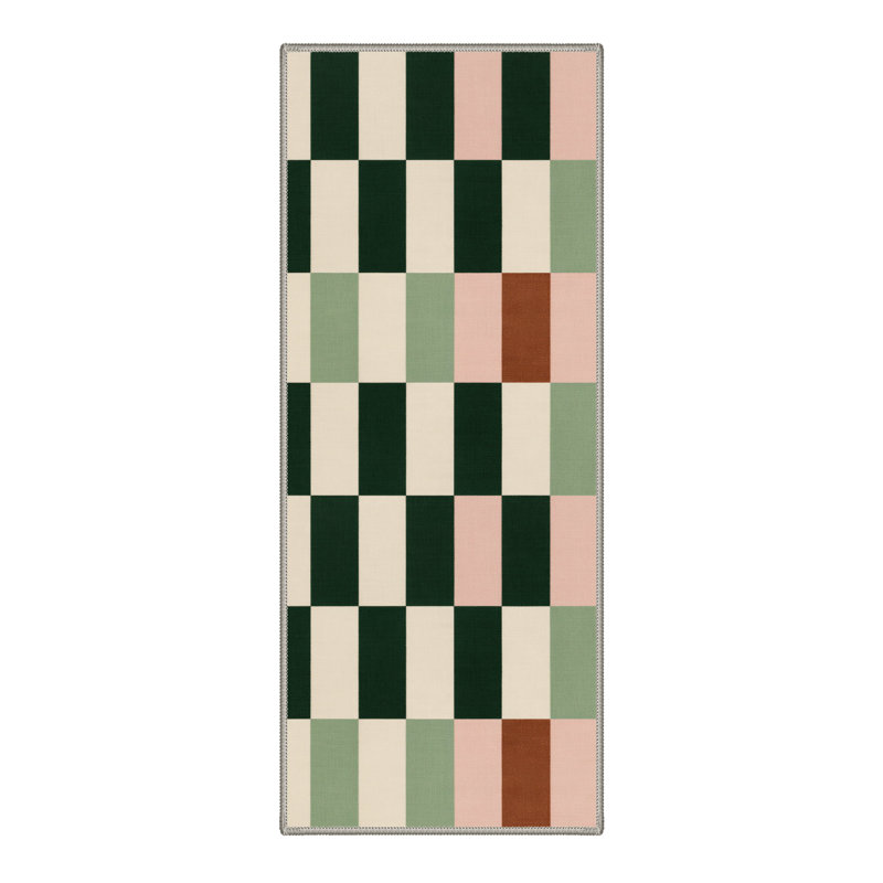 Tapis d'intérieur / vert / beige Liadan Stria, Tapis de couloir 2 pi 6 po x 8 pi