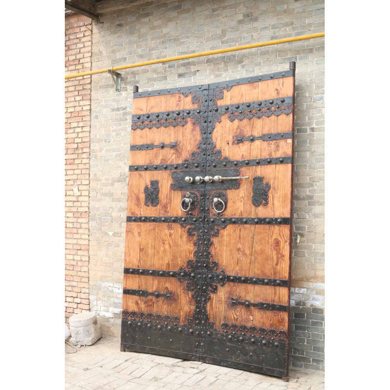Massive Vintage Chinese Stained Wood Bi-Fold Patio Doors