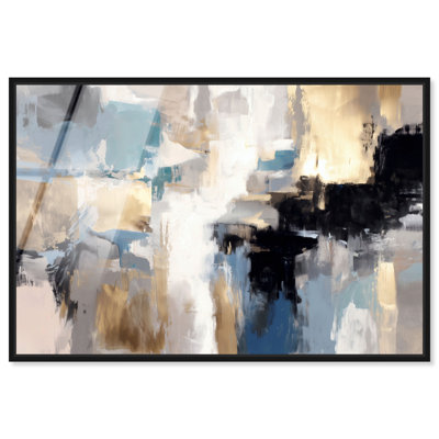 «Blue Alchemy I», reproduction d'art encadrée bleue et dorée par Art Remedy, cadre noir, 15 x 10
