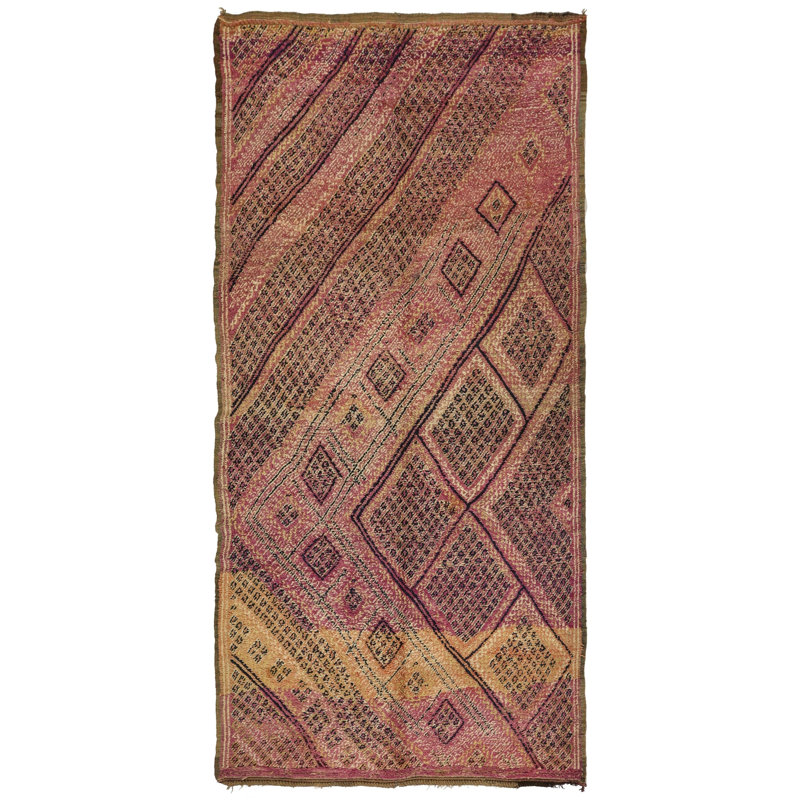 Tapis marocain rectangulaire en laine des années 1950 6 pi x 11 pi 8 po Moroccan Rugs
