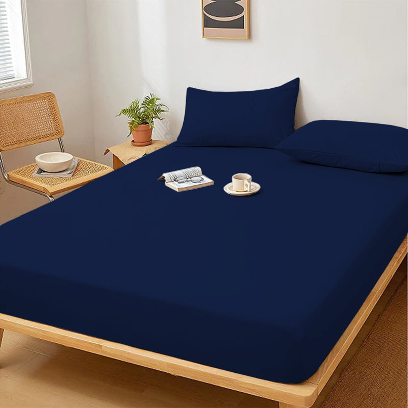 Microfiber Premium Quality Deep Fitted Sheet 25cm, Double (4'6), Navy