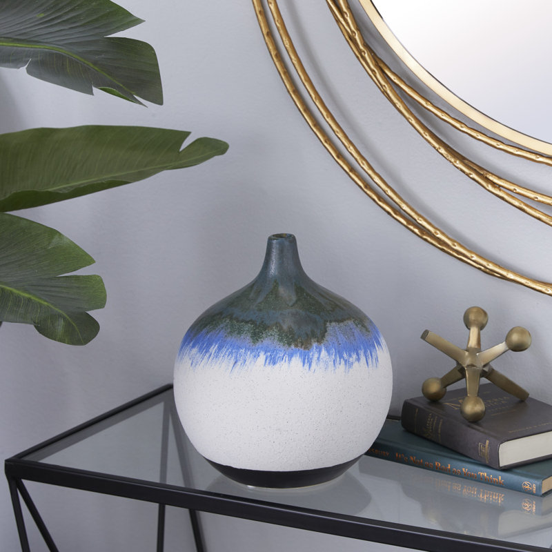 Handmade White and Blue Ceramic Bud Vase