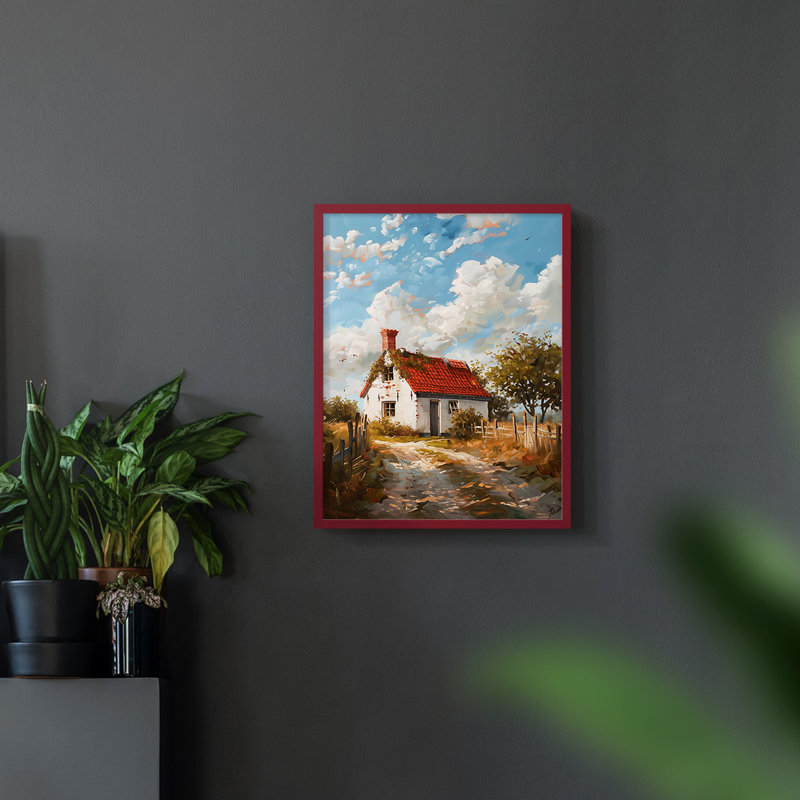 Paysages de la série CVI - reproduction encadrée de qualité supérieure - prête à être accrochée - aucun clou requis, Rouge