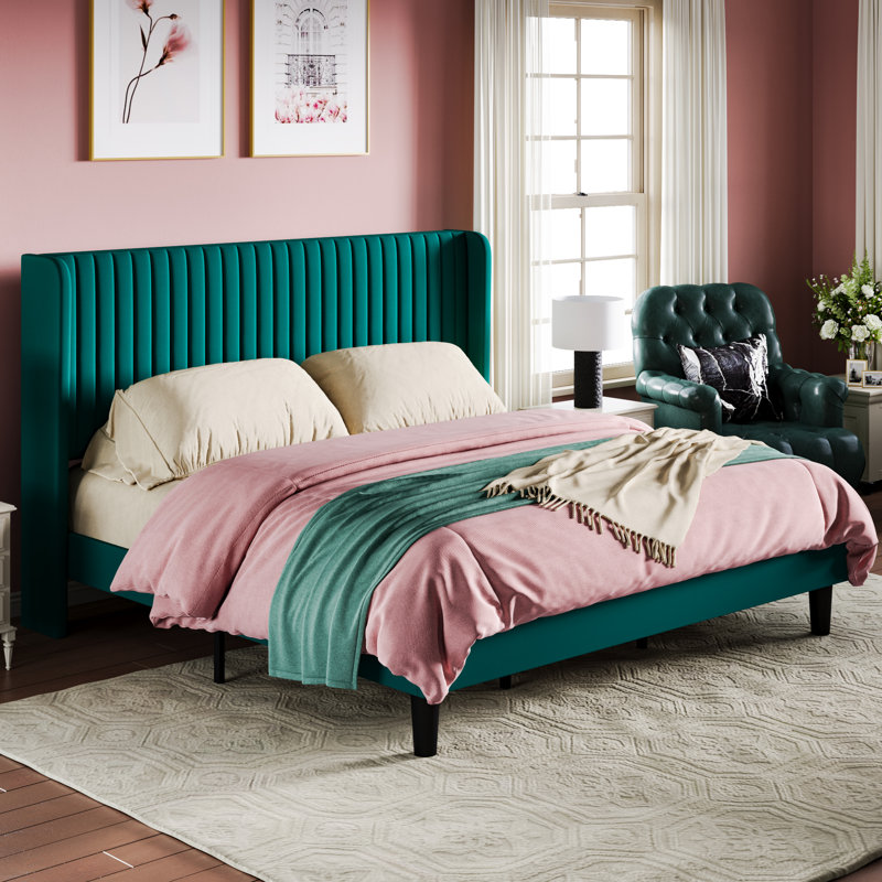 Lit plateforme tapissier Airlia, Grand, Bleu clair