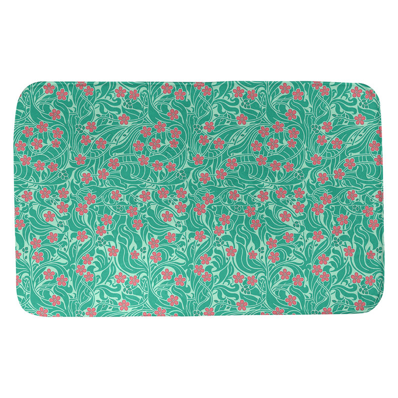 Tapis pour salle de bain florale à tourbillons katelyn elizabeth Avicia, l 17 po x L 24 po, Vert et rose