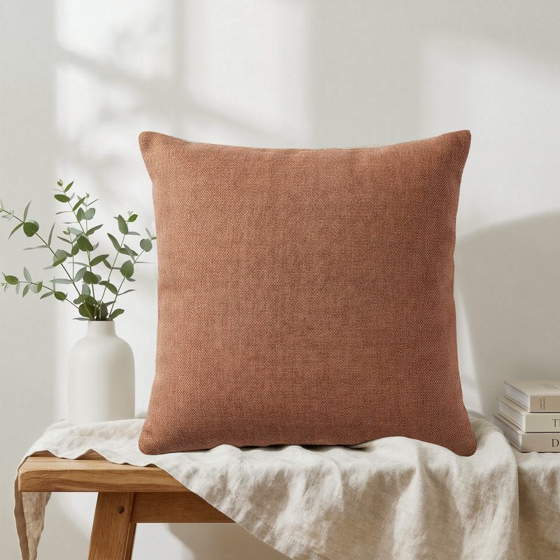 Housse de coussin en chenille ultra-douce, Rouge brique
