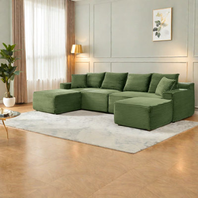 Comfortable Modern U-shaped Sofa, Plush Corduroy Fabric For Living Rooms