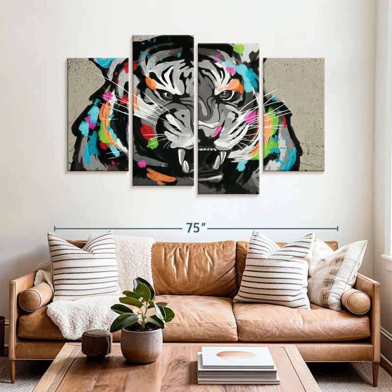 Tigre, férocité, couleur abstraite, H 42 po x l 68 po