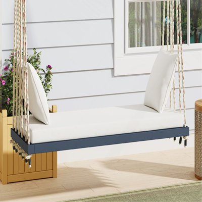 Balancelle de patio en bois, banc de balancelle avec coussin et coussins, cordes en chanvre de 10,8 pi pour le jardin, la cour, la pelouse, gris