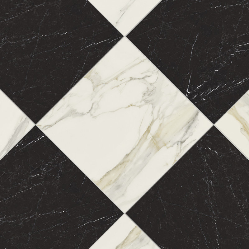 Toscane 24 x 24 damier Calacatta or et Nero Marquina 24 x 24 mat, Or Calacatta / Nero Marquina mat