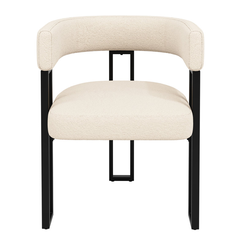 Fabric Upholstered Metal Armchair, Beige, 2